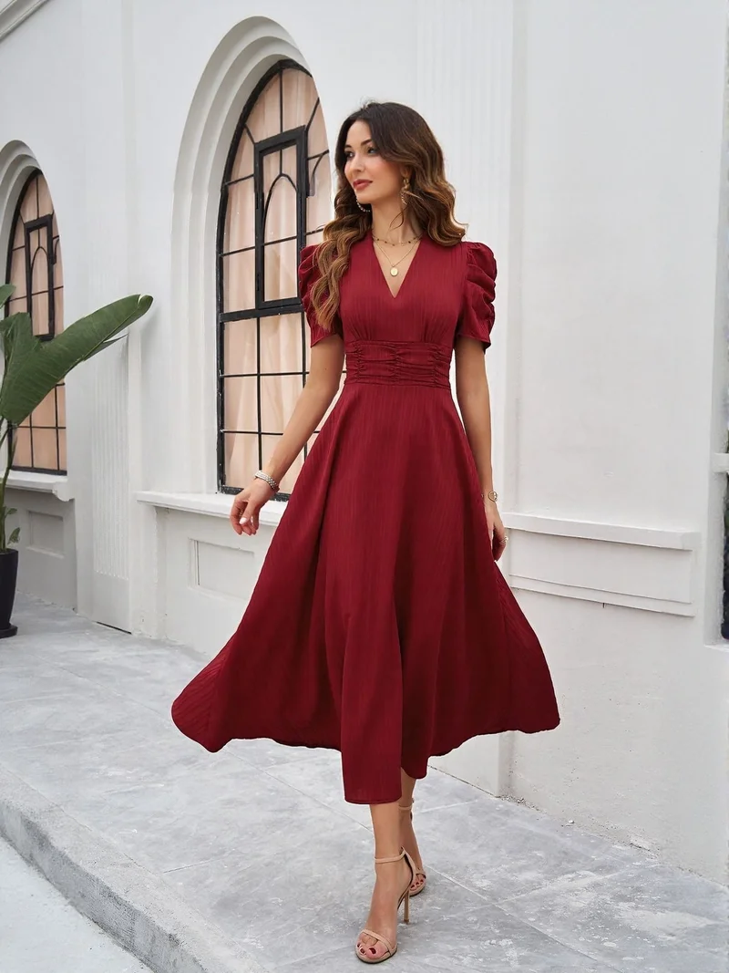 OUTZIDR Red Fit And Flare Midi Dress